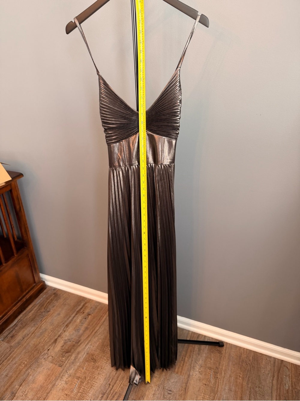 Banana Republic Odetta Metallic Pleated Maxi Dress - Gunmetal NWT - Picture 5 of 14